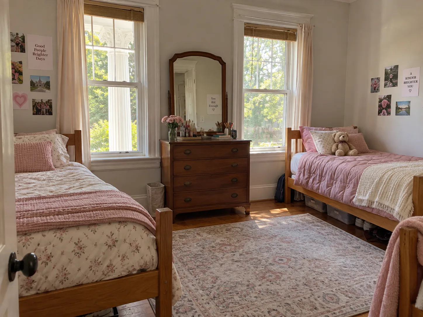 Shared women's bedroom with Twin XL beds and personal decor