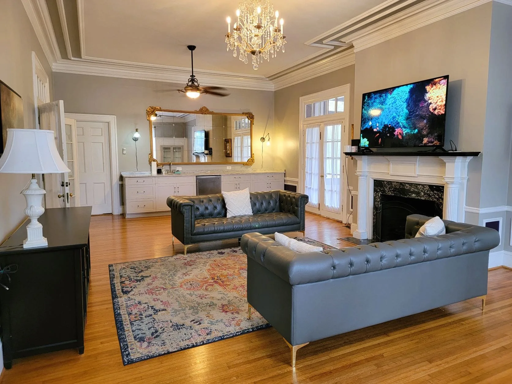 Living room inside a Gastonia recovery-housing setting