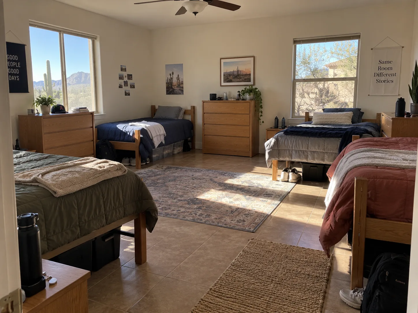 Large Arizona shared bedroom with multiple Twin XL beds
