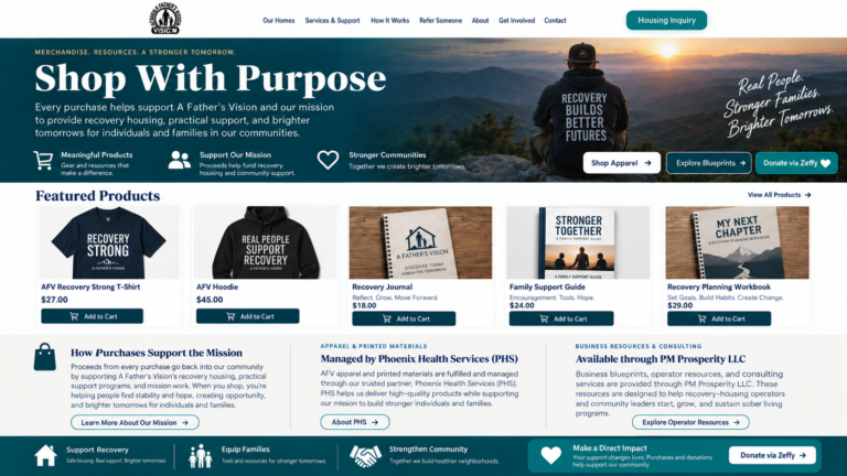 A Father's Vision Shop With Purpose recovery-support merchandise promoting brighter tomorrows
